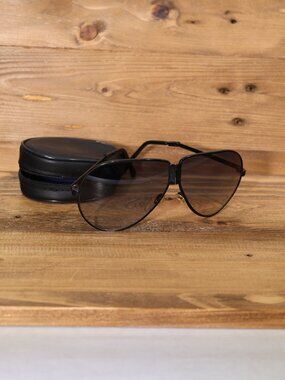 Vintage Folding Aviator Sunglasses Designer Black Metal Frame with case